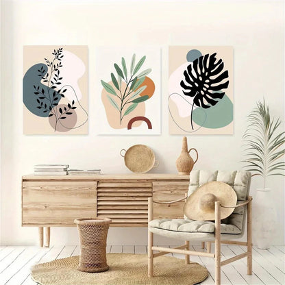 3pcs Abstract Geometric Shape Plant Flowers Metal Print Ready to Hang Art