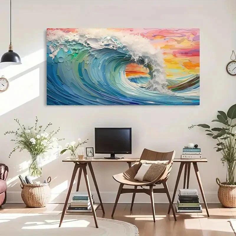 Vibrant Multicolor Abstract Sea Wall Art Canvas Office Home Room Framed 120x60cm