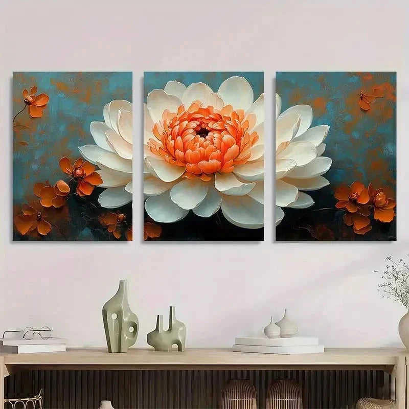 3pcs Chrysanthemum Flower White Perfect Wall Art Set Canvas Framed 40x60cm - High Quality Print 100% Australian Made Wall Canvas Ready to Hang - Bella Home Decor