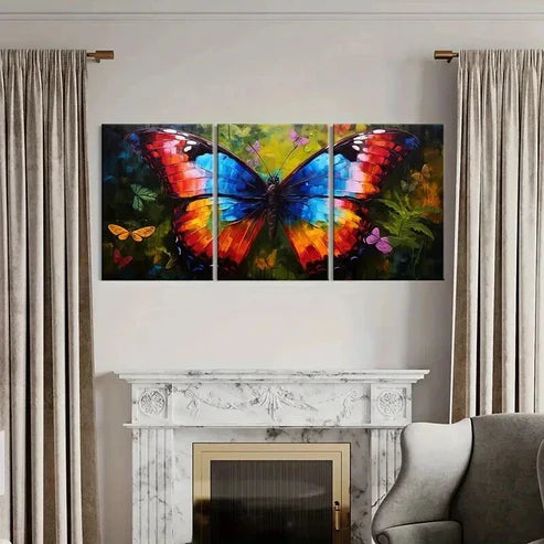 3pcs Natural Colorful Butterfly Watercolor Style Wall Art Canvas Unframed - High Quality Print 100% Australian Made Wall Canvas