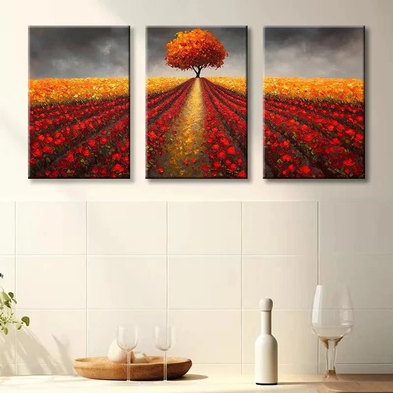 3pcs Charming Flower Fields Wall Art Set Canvas Framed 60x90cm - High Quality Print 100% Australian Made Wall Canvas Ready to Hang - Bella Home Decor