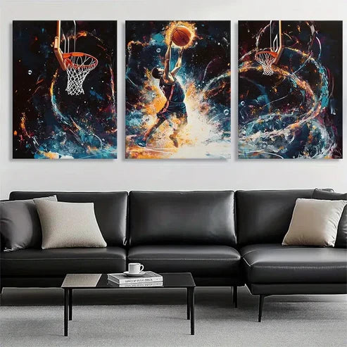 3pcs Dynamic Basketball Action Dunking Wall Art Canvas Unframed - High Quality Print 100% Australian Made Wall Canvas - Bella Home Decor