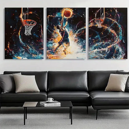 3pcs Dynamic Basketball Action Dunking Wall Art Canvas Unframed - High Quality Print 100% Australian Made Wall Canvas - Bella Home Decor