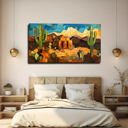 Vibrant Abstract Desert House Wall Art Canvas Office Home Room Framed 120x60cm