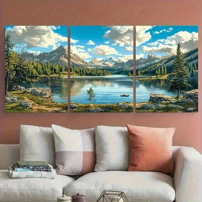 3pcs Lake & Mountain Landscape Vivid Perfect Wall Art Set Canvas Framed 60x90cm - High Quality Print 100% Australian Made Wall Canvas Ready to Hang