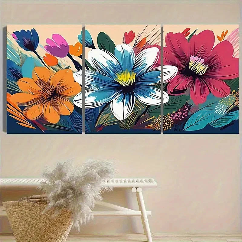 3pcs Abstract Floral Artwork in Bold Wall Art Set Canvas Framed 40x60cm - High Quality Print 100% Australian Made Wall Canvas Ready to Hang - Bella Home Decor