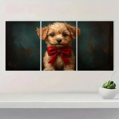 3pcs The Big Red Bow Fine Art Print Dog K Wall Art Set Canvas Unframed - High Quality Print 100% Australian Made Wall Canvas - Bella Home Decor