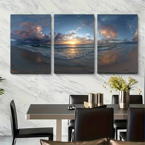3pcs Sun & Cloud Beach Sunset Gulf Perfect Wall Art Canvas Unframed – High Quality Print 100% Australian Made Wall Canvas
