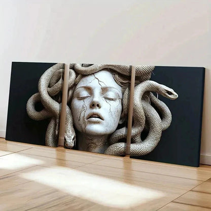 3pcs Medusa Abstract Art with Serpent & Female Wall Art Set Canvas Framed 60x90cm - High Quality Print 100% Australian Made Wall Canvas Ready to Hang - Bella Home Decor