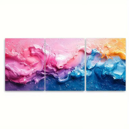 3pcs Colorful Pastel Paint Splash Abstract Metal Print Ready to Hang Art - Bella Home Decor