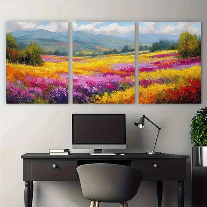3pcs Meadow Landscape Textured Decor Perfect Wall Art Set Canvas Framed 50x70cm - High Quality Print 100% Australian Made Wall Canvas Ready to Hang