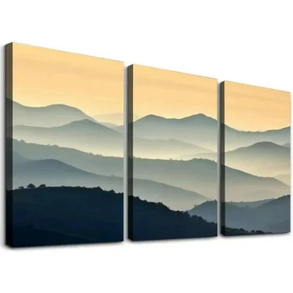 3pcs Layered Foggy Mountain Range Design Wall Art Set Canvas Unframed - High Quality Print 100% Australian Made Wall Canvas