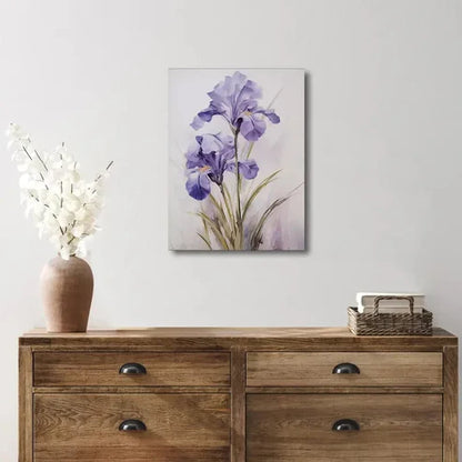 Beautiful Vintage Purple Iris Painting 60x90cm Metal Print Ready to Hang