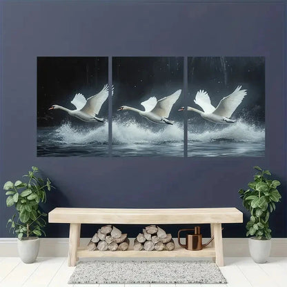 3pcs Flying Swans Print Minimalist Bird Painting Metal Print Ready to Hang Art