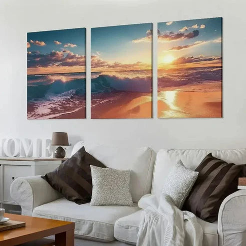 3pcs Golden Lily Wall Art Set Canvas Unframed - High Quality Print 100% Australian Made Wall Canvas - Bella Home Decor