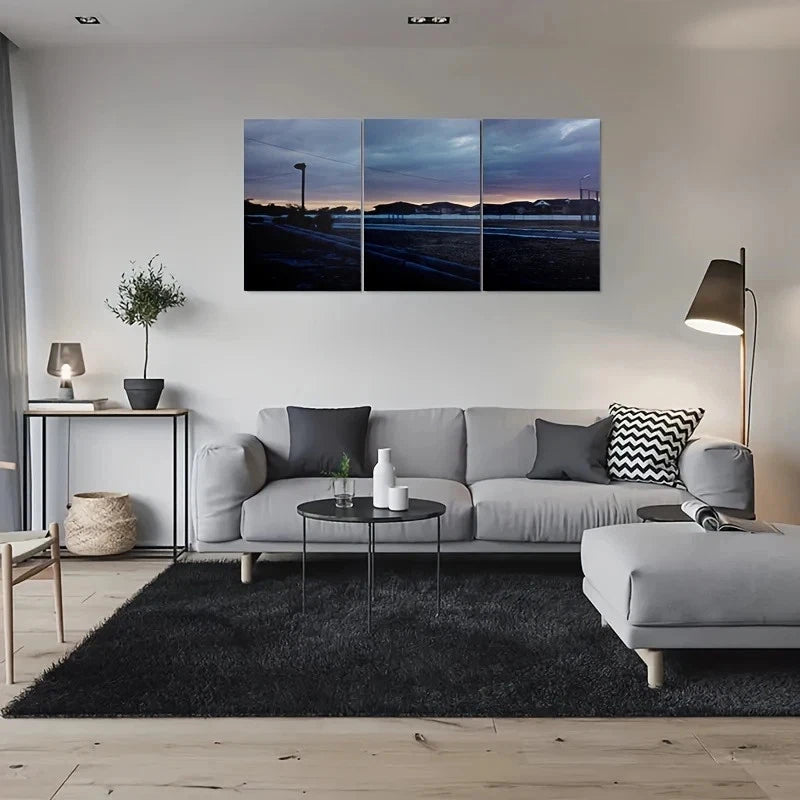 3pcs Sunset Sky with Houses and Road Metal Print Ready to Hang Art