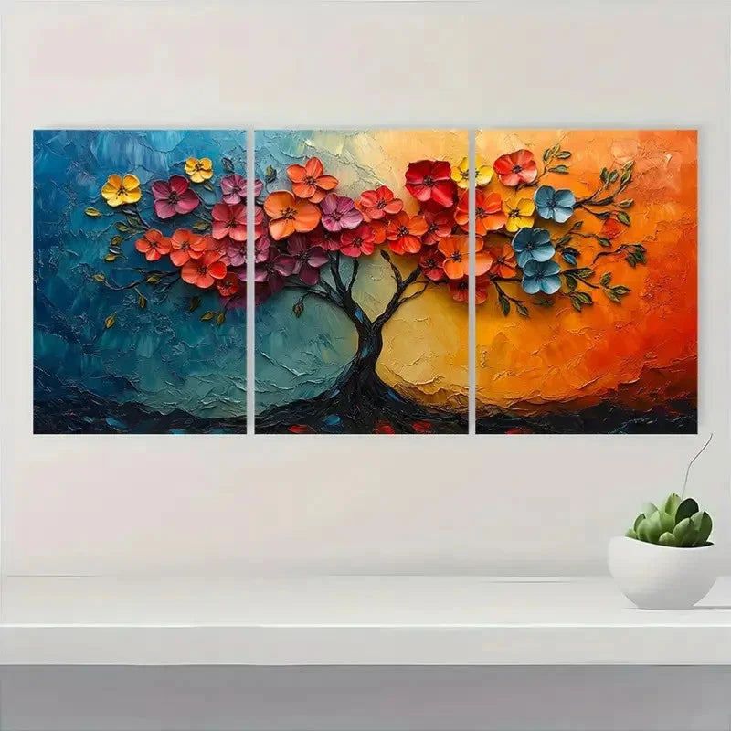 3pcs Abstract Floral Art  Rich Color Palette A  Wall Art Set Canvas Framed 50x70cm - High Quality Print 100% Australian Made Wall Canvas Ready to Hang - Bella Home Decor