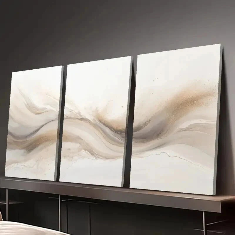 3pcs Soft Beige & Brown Swirls Decor Wall Art Set Canvas Framed 50x70cm - High Quality Print 100% Australian Made Wall Canvas Ready to Hang