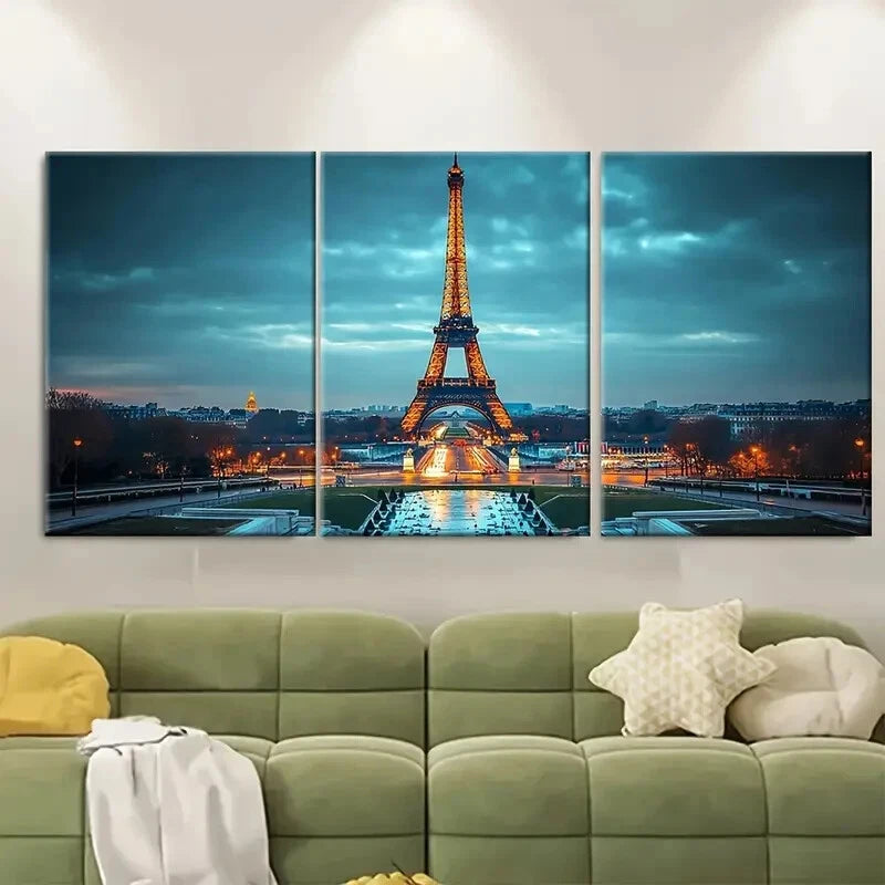 3pcs Vivid Blue Sky & Golden Illuminated Perfect Wall Art Set Canvas Framed 40x60cm - High Quality Print 100% Australian Made Wall Canvas Ready to Hang - Bella Home Decor