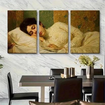 3pcs Woman Laying In Bed Portrait Perfect Wall Art Set Canvas Framed 50x70cm - High Quality Print 100% Australian Made Wall Canvas Ready to Hang