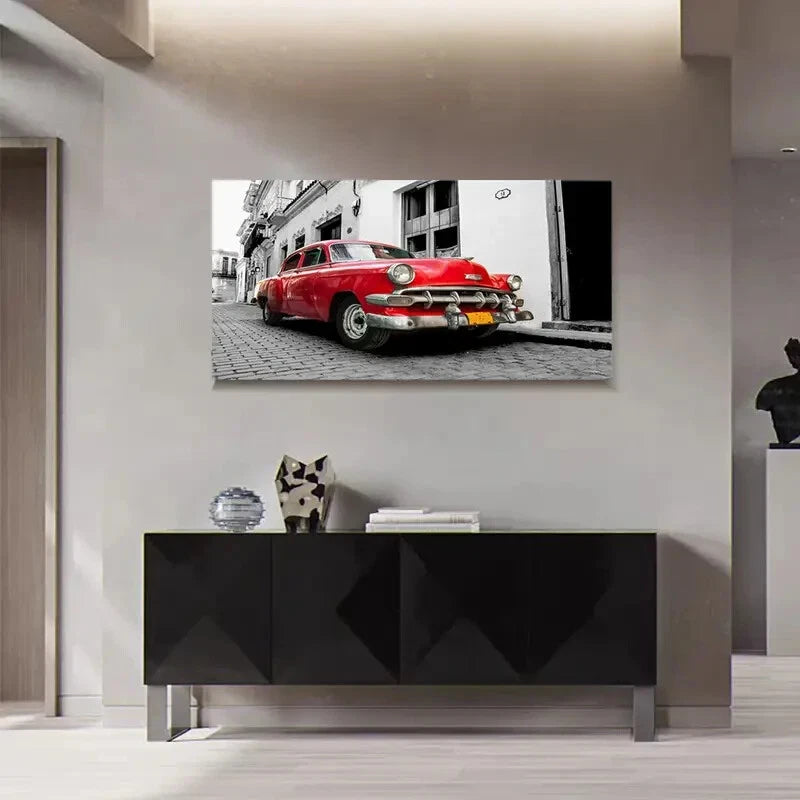 Red Antique Car Modern Wall Art Canvas Office Home Room Framed 120x60cm - Bella Home Decor