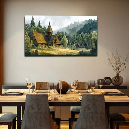 Wooden House In The Forest Wall Art Canvas Office Home Room Framed 120x60cm