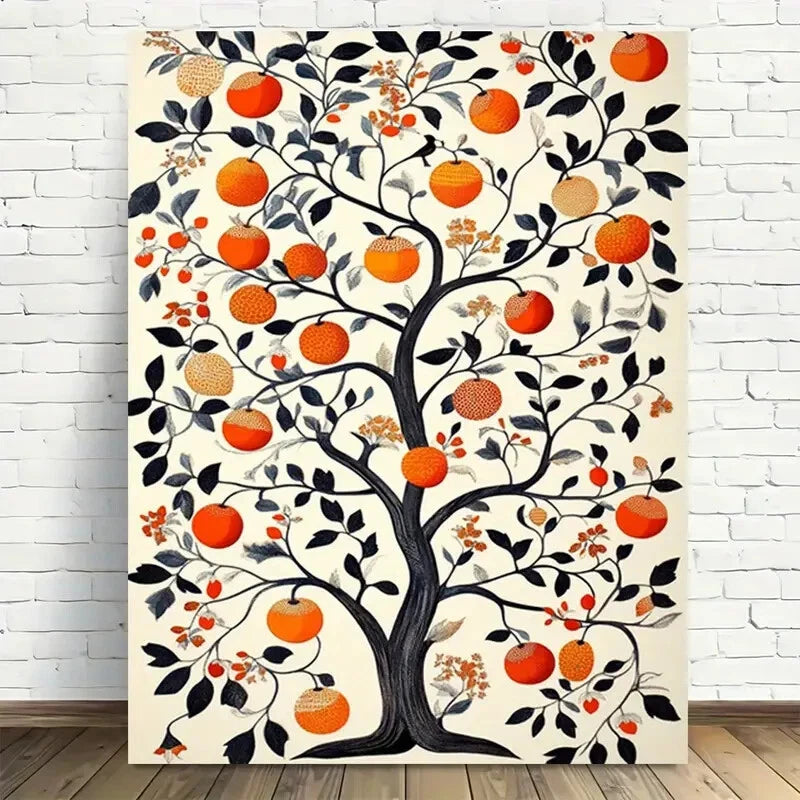 Beautiful Vibrant Orange Tree Painting 40x60cm Metal Print Ready to Hang - Bella Home Decor