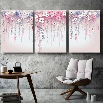 3pcs Blooming Flower Chandelier Illustration Wall Art Set Canvas Framed 60x90cm - High Quality Print 100% Australian Made Wall Canvas Ready to Hang - Bella Home Decor