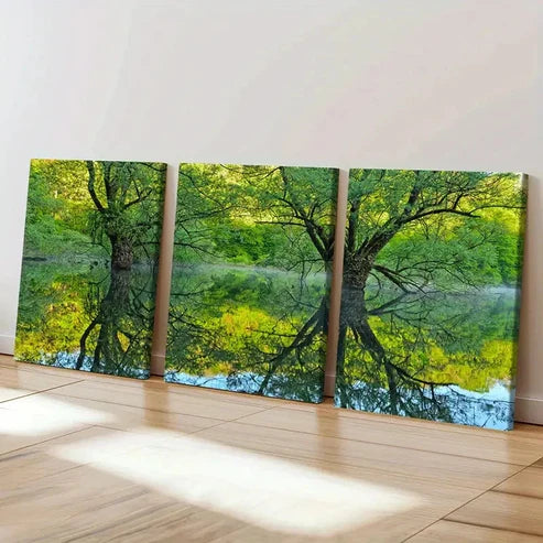 3pcs Green Trees Woods Lake Forest Modern Wall Art Canvas Unframed – High Quality Print 100% Australian Made Wall Canvas