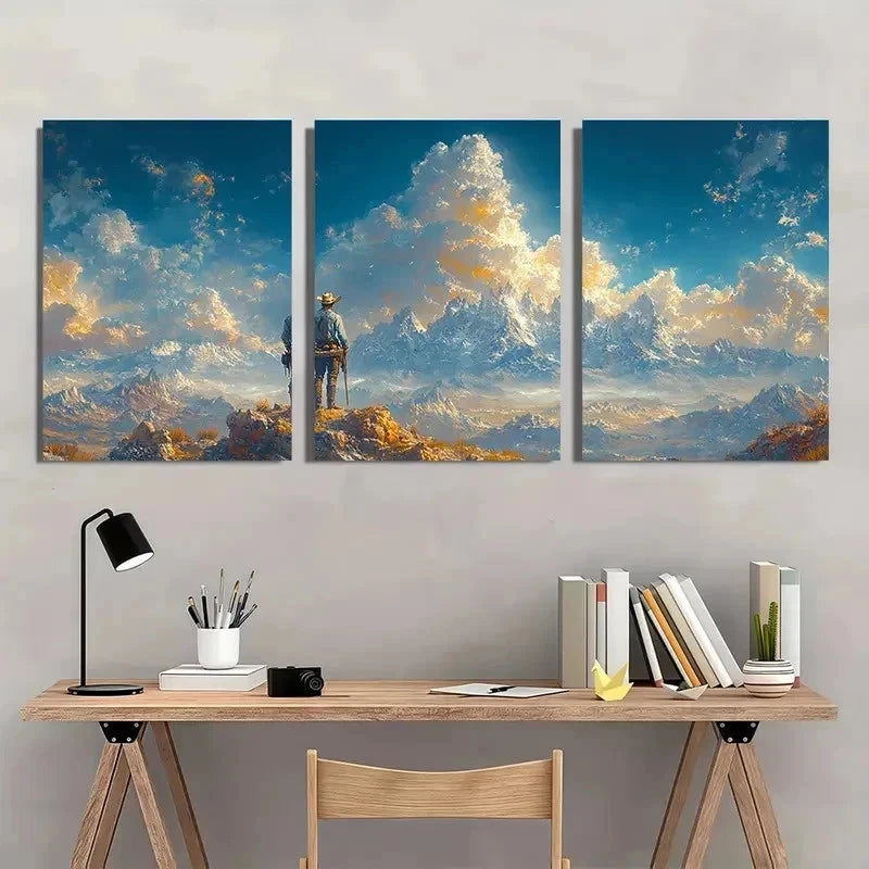 3pcs Vintage Cowboy Mountain Nature Perfect Wall Art Set Canvas Framed 40x60cm - High Quality Print 100% Australian Made Wall Canvas Ready to Hang