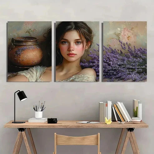3pcs The Lavender Girl Fine Giclée Wall Art Set Canvas Unframed - High Quality Print 100% Australian Made Wall Canvas