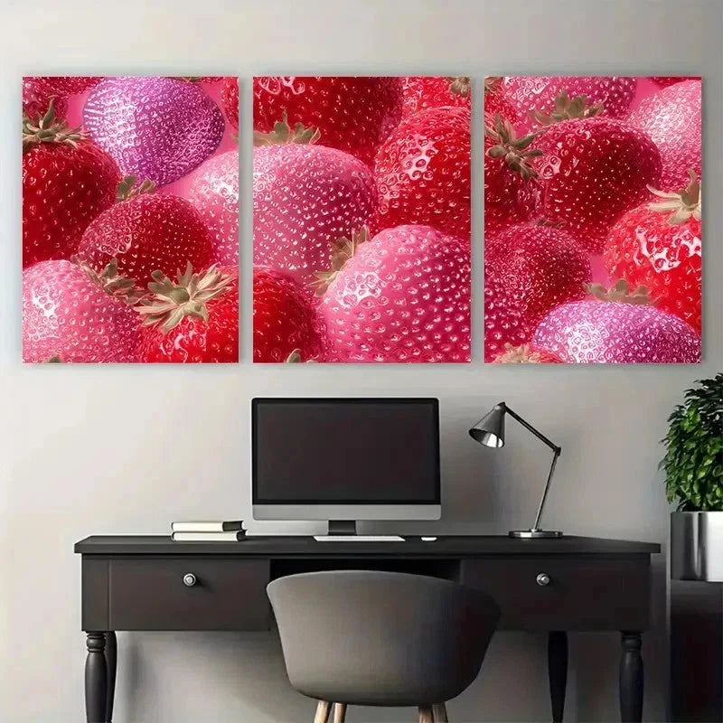 3pcs Disco Strawberries Preppy Disco Perfect Wall Art Set Canvas Framed 50x70cm - High Quality Print 100% Australian Made Wall Canvas Ready to Hang - Bella Home Decor
