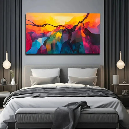 Vibrant Colorful Mountain Wall Art Canvas Office Home Room Framed 120x60cm