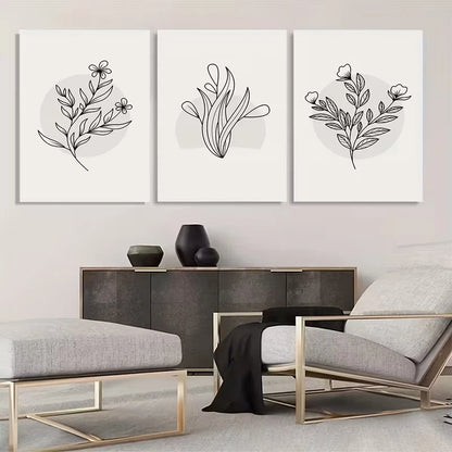 3pcs Minimalist Gray Botanical line drawings     Wall Art Set Canvas Framed 60x90cm - High Quality Print 100% Australian Made Wall Canvas Ready to Hang