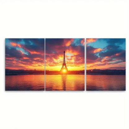 3pcs Paris Skyline Sunset Photography TI   Wall Art Set Canvas Framed 40x60cm - High Quality Print 100% Australian Made Wall Canvas Ready to Hang