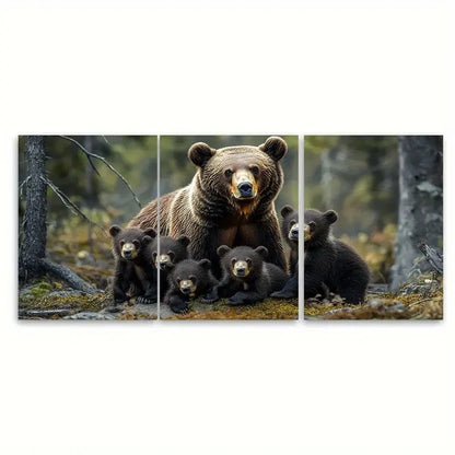 3pcs Mother Bear Cubs MC   Wall Art Set Canvas Framed 50x70cm - High Quality Print 100% Australian Made Wall Canvas Ready to Hang