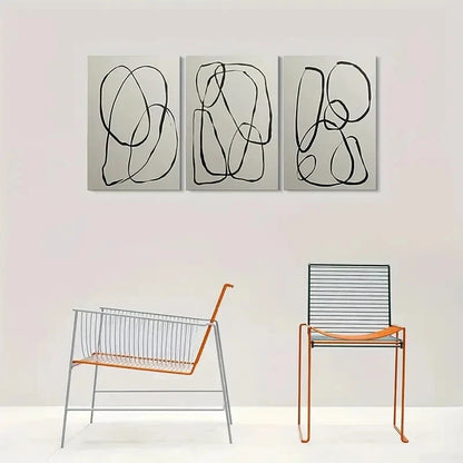3pcs Black Line Drawings on Light Gray Metal Print Ready to Hang Art - Bella Home Decor