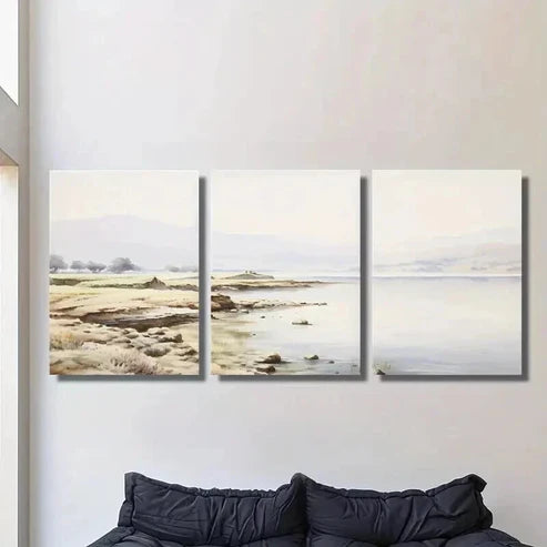 3pcs Coastal Sandy Shore and Wildflowers Wall Art Set Canvas Unframed - High Quality Print 100% Australian Made Wall Canvas