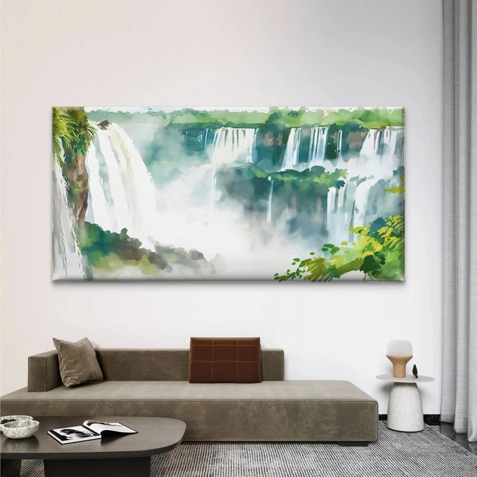 Tropical Waterfall Landscape Wall Art Canvas Office Home Room Framed 120x60cm