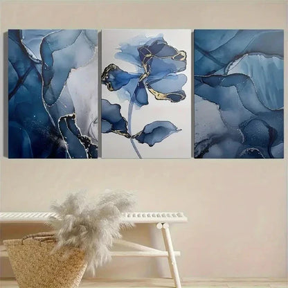 3pcs Blue Floral Abstract High-Definition BF Wall Art Canvas Unframed – High Quality Print 100% Australian Made Wall Canvas - Bella Home Decor