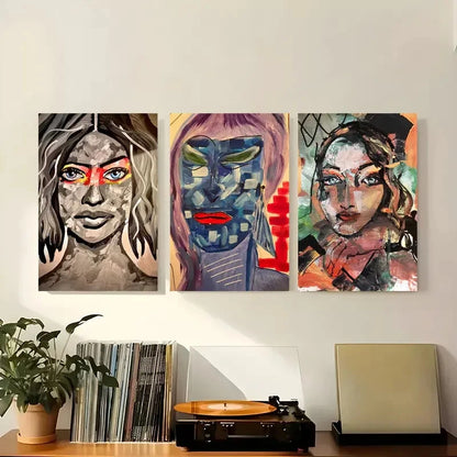 3pcs Featuring Bold Abstract Portraits Metal Print Ready to Hang Art