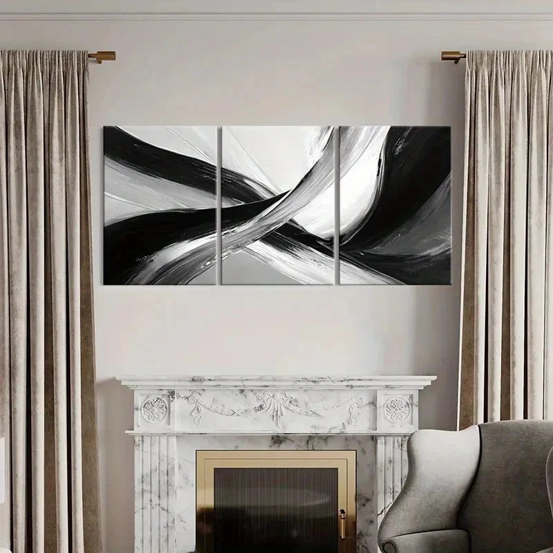 3pcs Abstract Black White Swirls Modern Art   Wall Art Set Canvas Framed 40x60cm - High Quality Print 100% Australian Made Wall Canvas Ready to Hang - Bella Home Decor