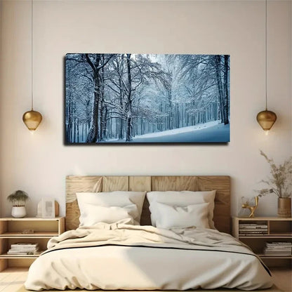 Snow In The Woods Wall Art Canvas Office Home Room Framed 120x60cm