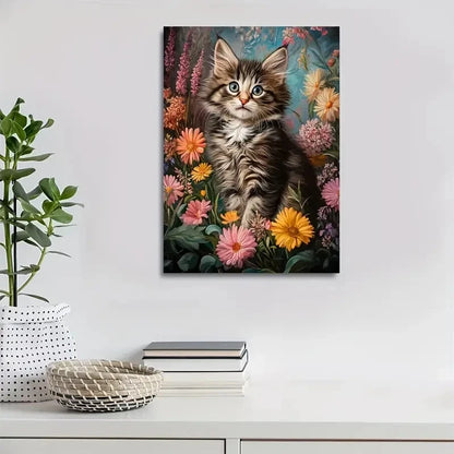 Adorable Maine Coon Kitten with Vibrant Painting 40x60cm Metal Print Ready to Hang - Bella Home Decor