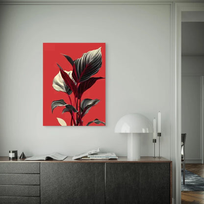 Abstract Design of Red And Black Leaves 60x90cm Metal Print Ready to Hang