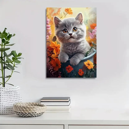 Beautiful Adorable British Shorthair Kitten Painting 40x60cm Metal Print Ready to Hang
