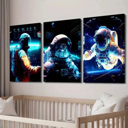 3pcs Sci-Fi Astronaut Space Adventure Wall Art Canvas Unframed - High Quality Print 100% Australian Made Wall Canvas