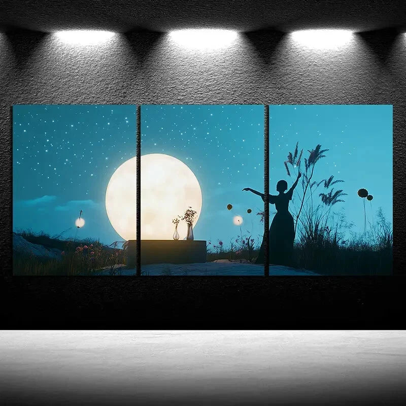 3pcs Dancing Under The Starry Sky Blue Themed Metal Print Ready to Hang Art - Bella Home Decor