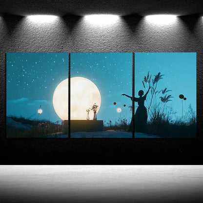 3pcs Dancing Under The Starry Sky Blue Themed Metal Print Ready to Hang Art - Bella Home Decor