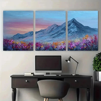 3pcs Large Mountain Sunset Wildflower Perfect Wall Art Set Canvas Framed 50x70cm - High Quality Print 100% Australian Made Wall Canvas Ready to Hang